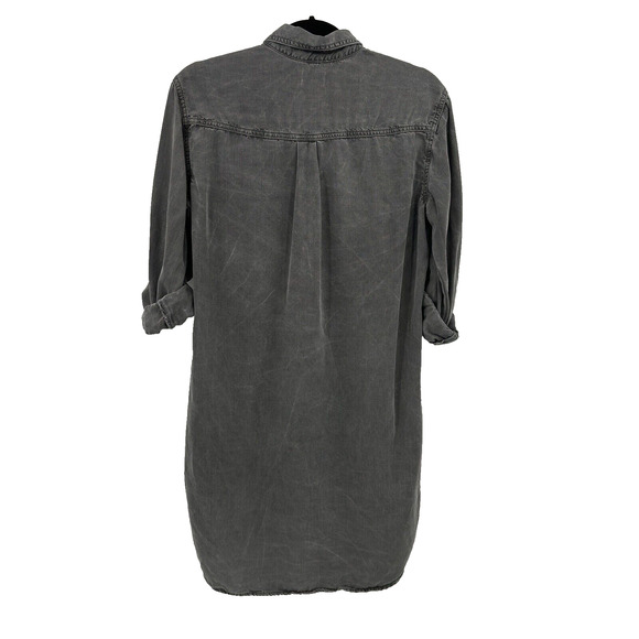 Sneak Peek Women’s Shirt Dress Medium Gray Roll Tab Sleeve Tencel Urban Boho - Picture 7 of 10